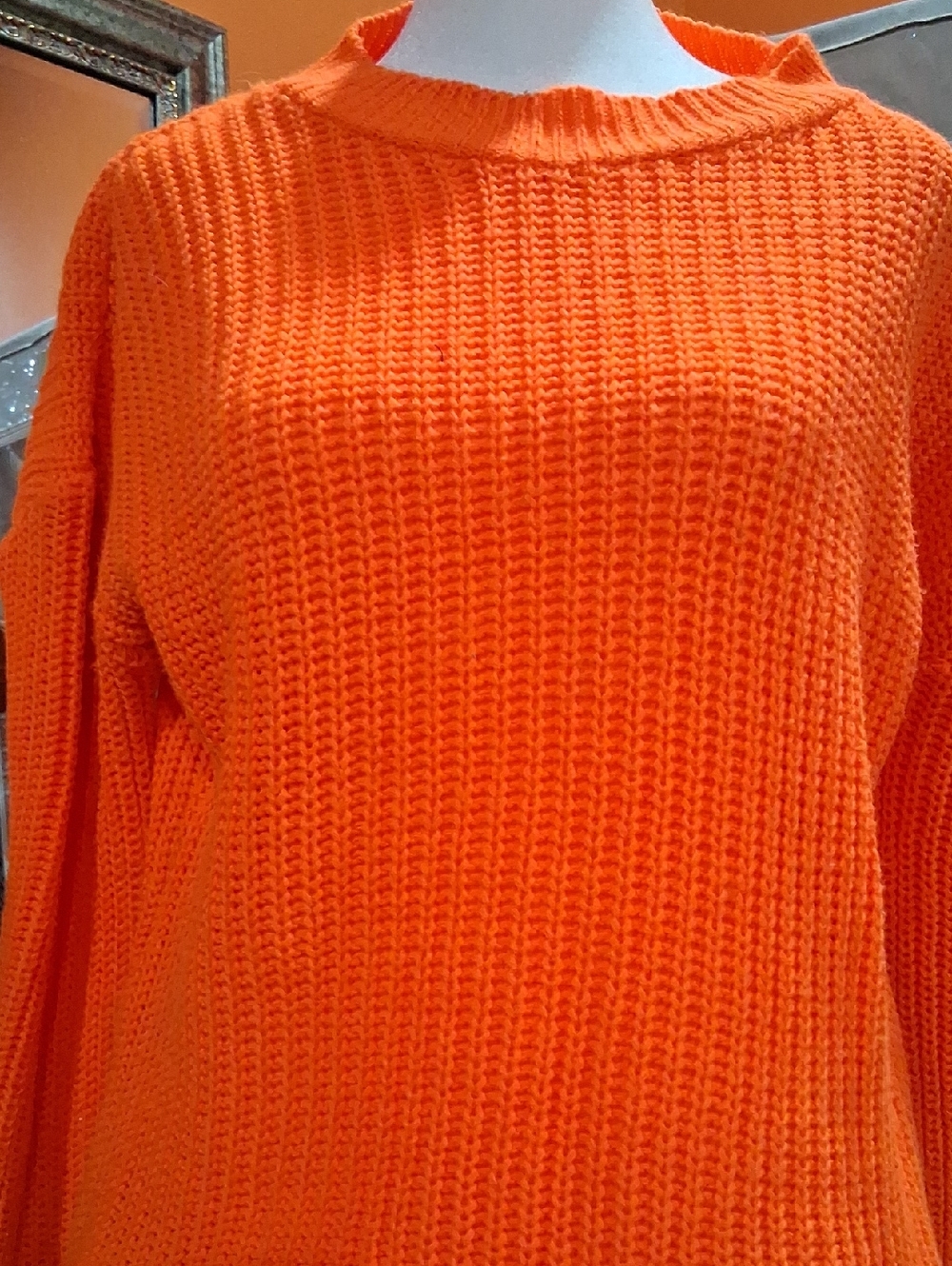 Bright Orange Crewneck Knit Sweater for Women